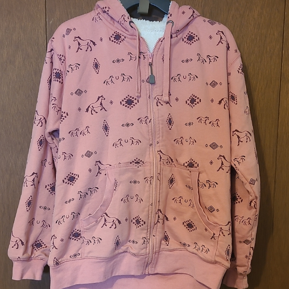 C E Schmidt Womens Workwear Salmon Pink Fleece Lined Hooded Zip Jacket SZ L